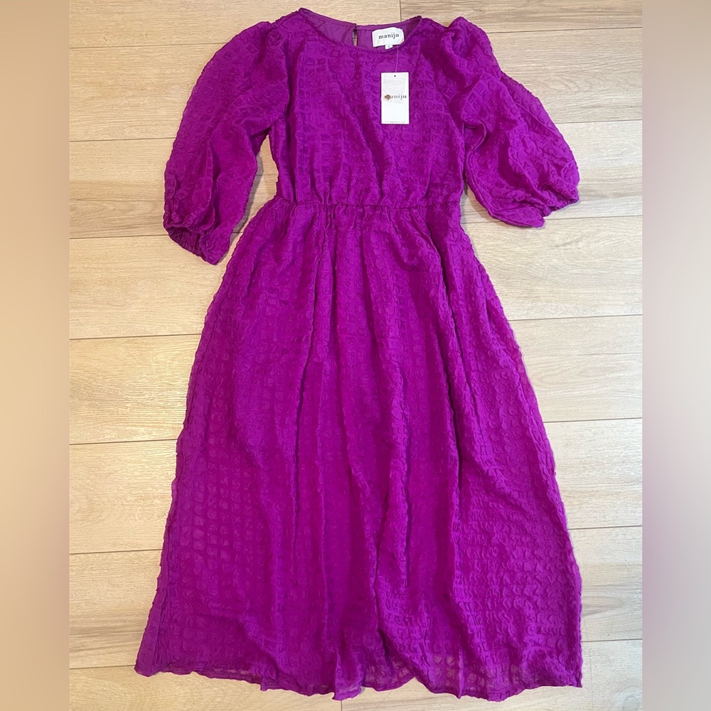 Maniju Vibrant Purple Textured Maxi Dress | Small | NWT Elegant Look